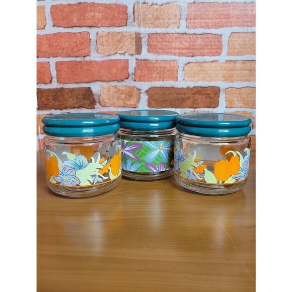 Set of 3 Vintage Glass Floral Canisters - Picture 2 of 10